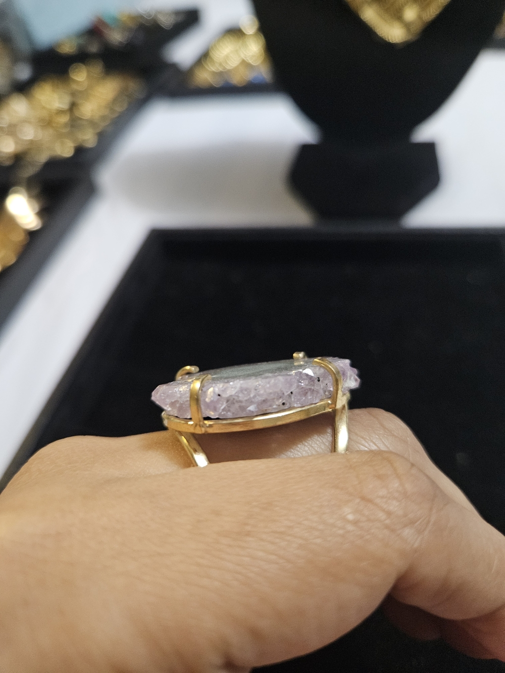Gold-Set Geode Statement Ring - Picture 3 of 3